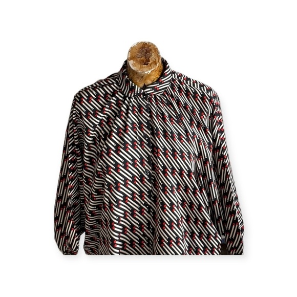 Porridge Anthropologie top blouse black red small vintage retro - Picture 2 of 9